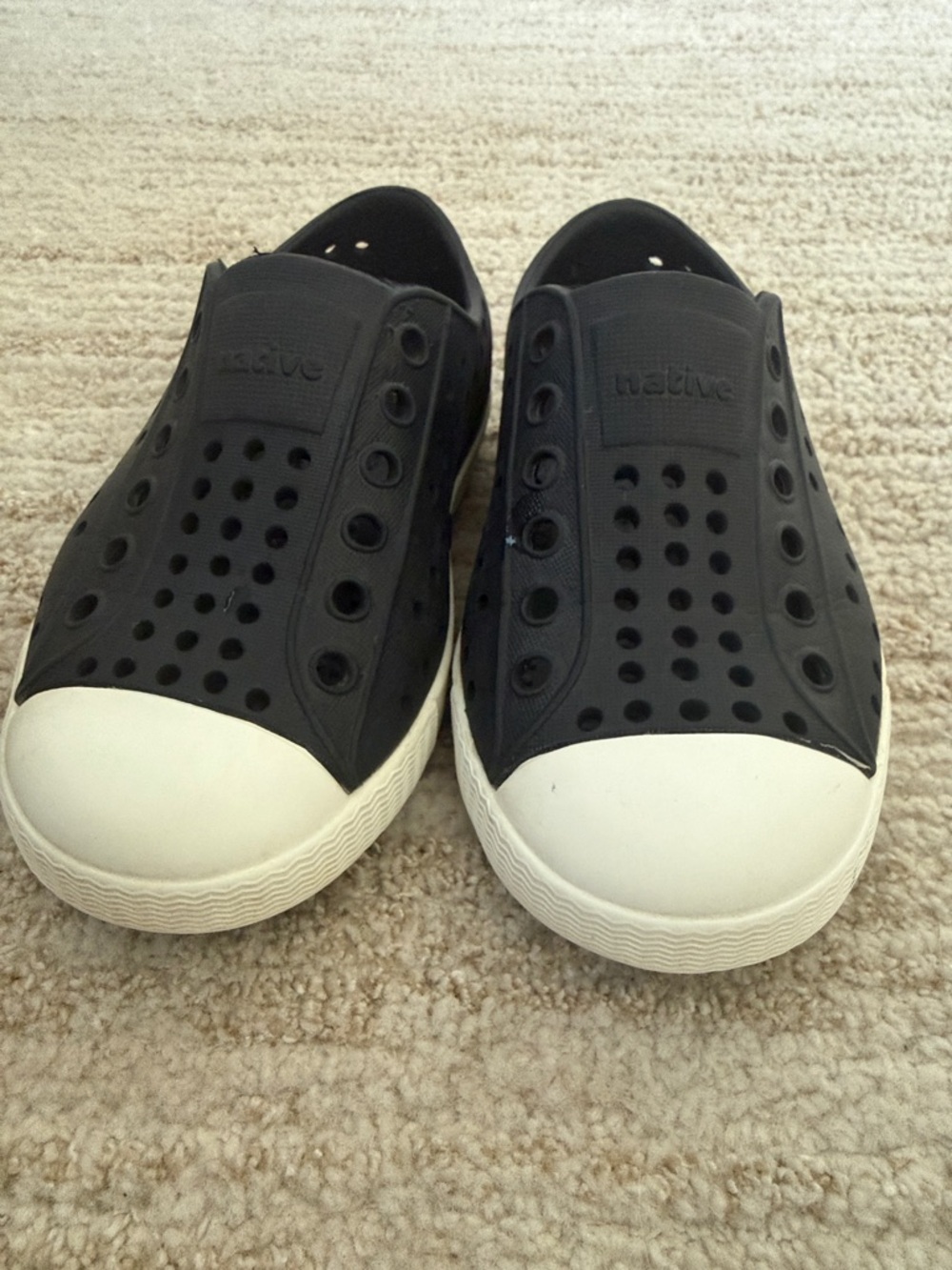 Toddler Native Black Slip-On Shoes with White Toe Caps